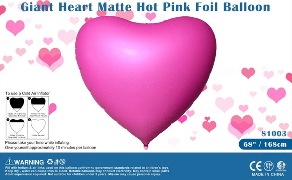 Giant 68" Heart Matte Hot Pink Foil Balloon