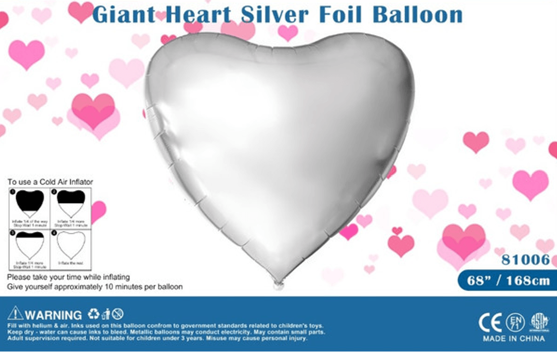 Giant 68" Heart Matte Silver Foil Balloon