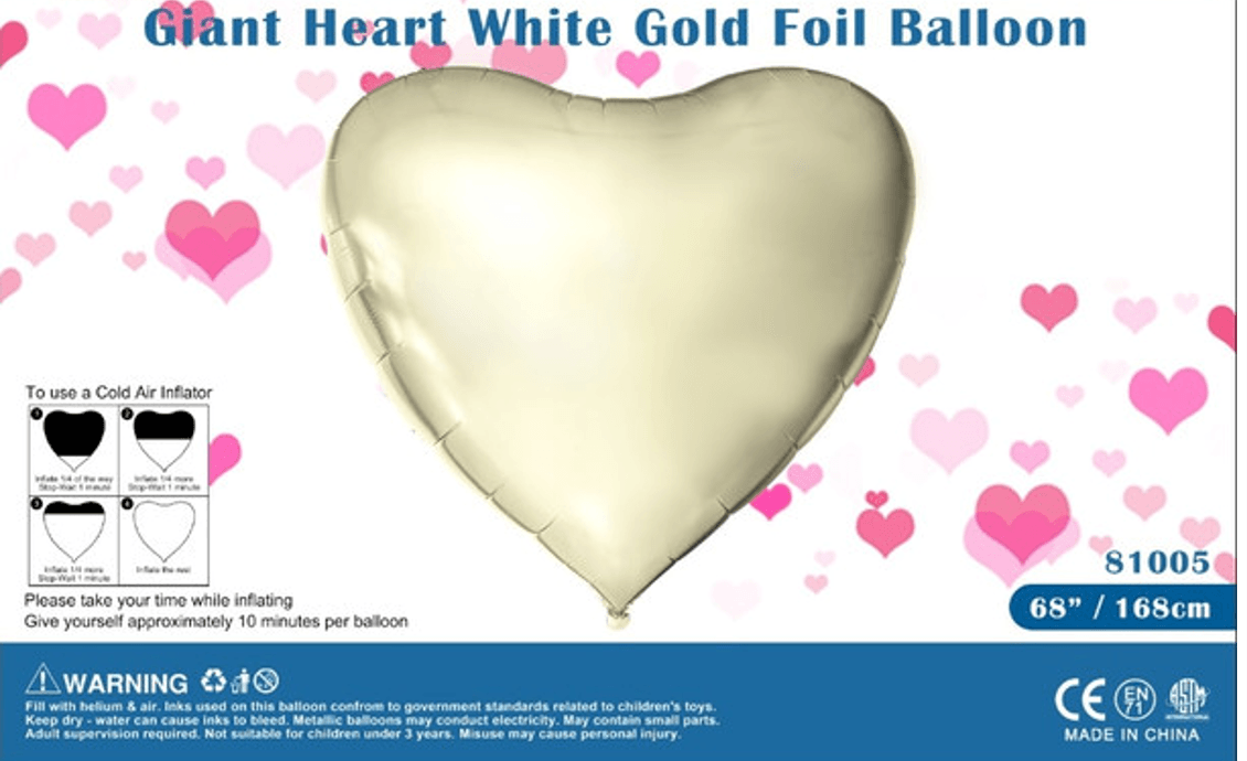 Giant 68" Heart Matte White Gold Foil Balloon