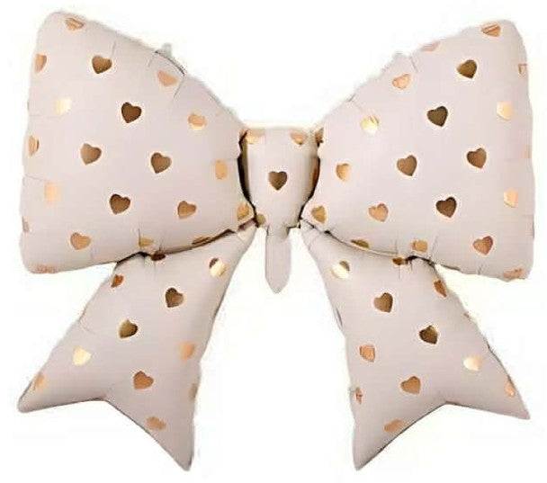 Bow Cream w/ Gold Hearts Foil Balloon