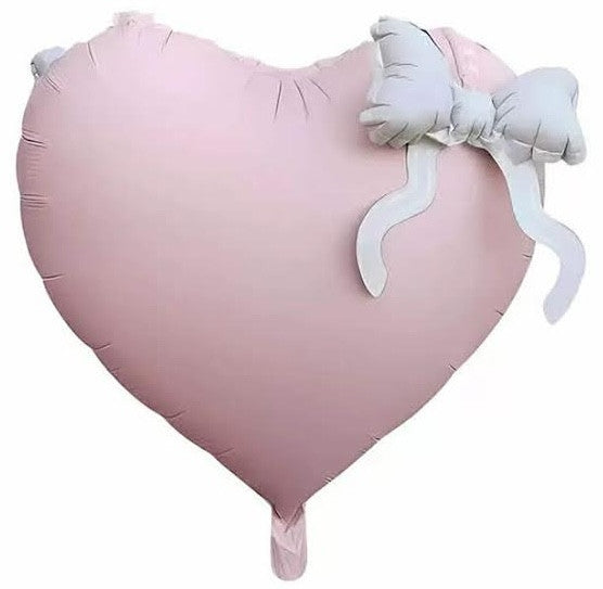 Heart Light Pink w/ White Bows Foil Balloon