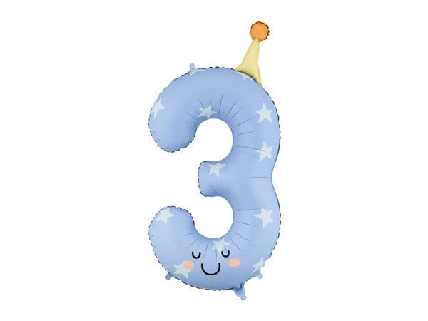 Number 3 Party Light Blue Foil Balloon 40"