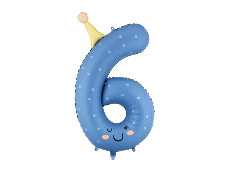 Number 6 Party Blue Foil Balloon 40"